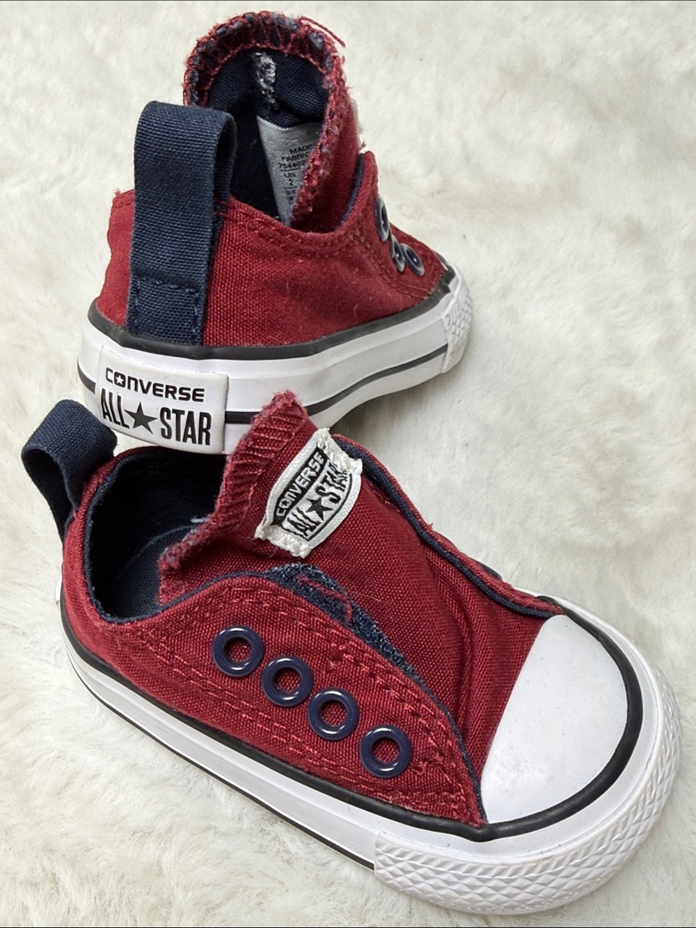 Converse Chuck Taylor All Star Easy On Infant Sz 2 Red Slip On Hook Loop Sneaker